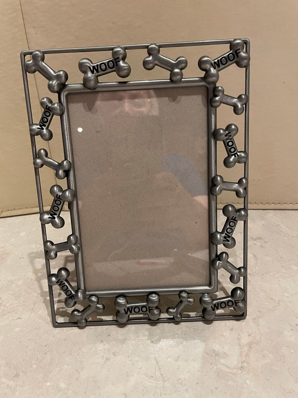 Pewter Metal Silvertone Dogbone Photo Frame 6x8 fits 4x6” photo Preowned